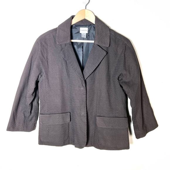 Chico’s 2  Brown seersucker business casual blazer suit jacket size 12 B138 - Picture 1 of 4